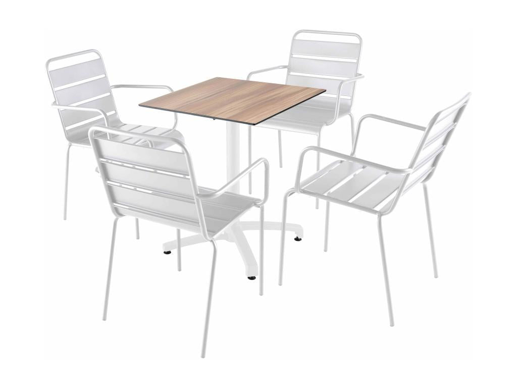 Dark oak table and 4 white metal chairs set (60cm) OIUH96632
