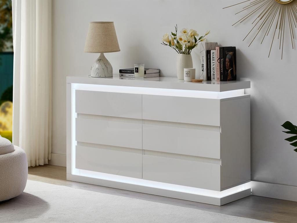 6-drawer chest - With LEDs - MDF - White lacquered - Zensova TXVE58814