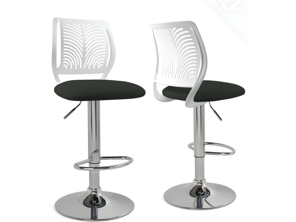 Set of 2 Zensova White Faux Leather Swivel Bar Stools with Cushions and Adjustable Height (MCJL00330)
