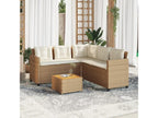Beige L-shaped garden sofa with table and cushions OKYR44699