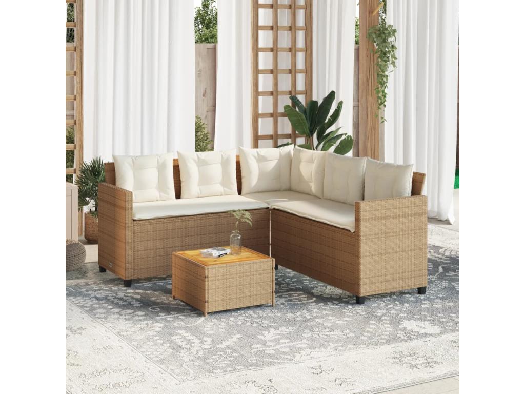 Beige L-shaped garden sofa with table and cushions OKYR44699