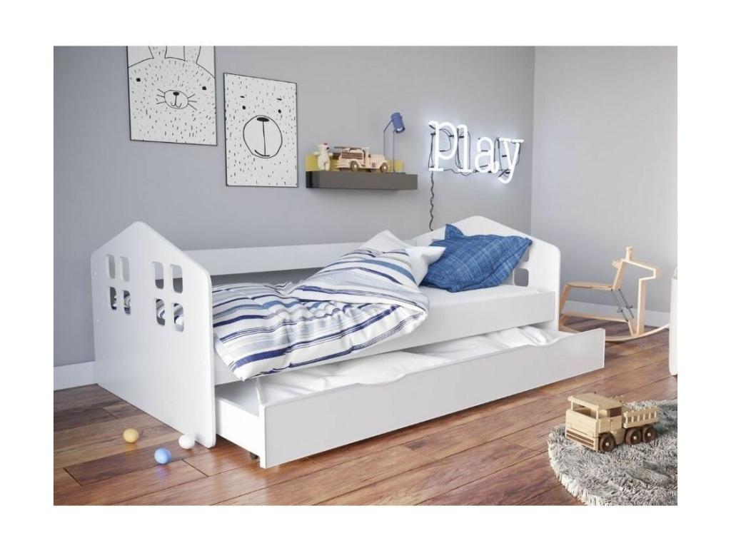 Lumenao White House-Shaped Children's Bed - Foam Mattress - 80x160cm - Drawers (BJWG83082)