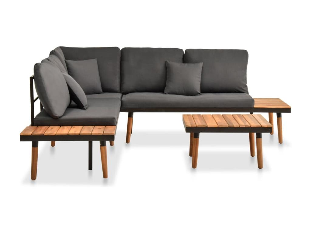 4-piece garden furniture set with cushions, solid Lumenao wood QCHL62990