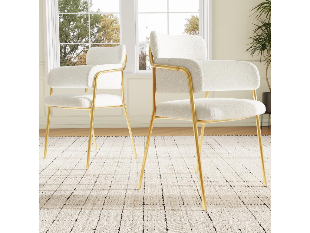 Set of 2 dining chairs with backrest and armrests - 52x54x77 cm - Velvet and gold legs - Beige BMLY18192
