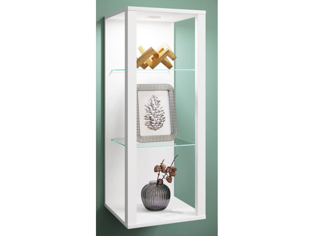 Lumenao wood and glass wall-mounted display case, hanging display case, collection display case, freestanding display case, Lumenao white GRDM91719
