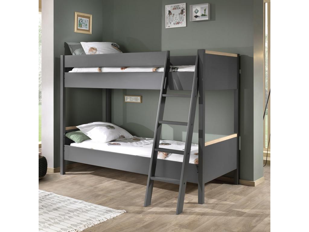 Zensova DARK - Reversible Bunk Beds 90x200cm Anthracite and Wood UZQL27119