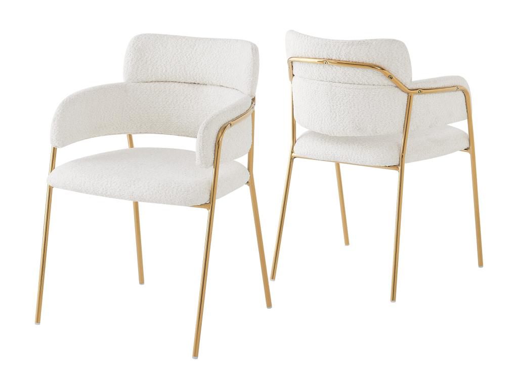 Set of 2 dining chairs with backrest and armrests - 52x54x77 cm - Velvet and gold legs - Beige BMLY18192
