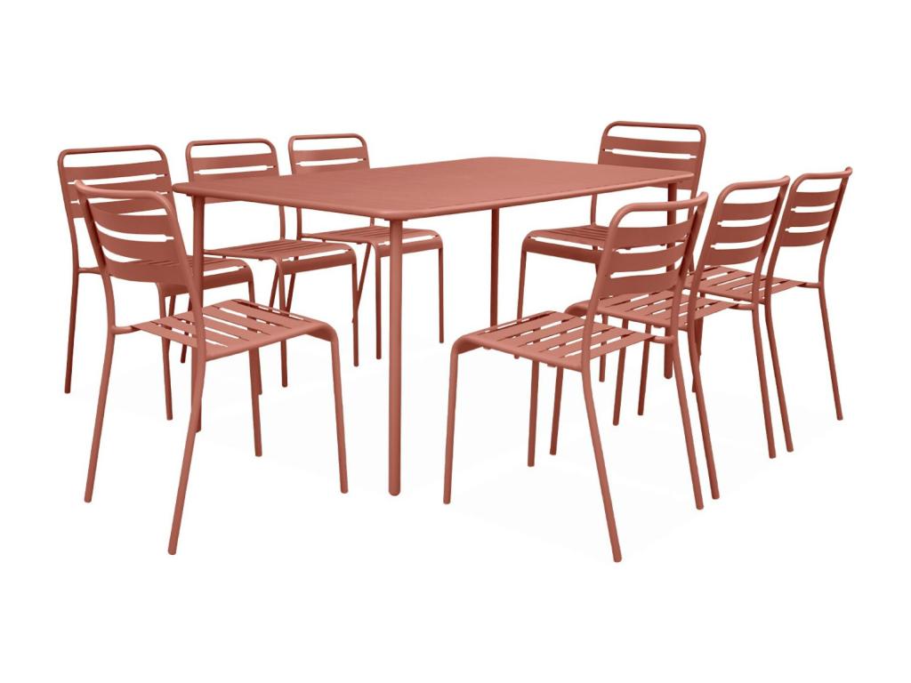 Lumenao metal garden table with 8 chairs - rust-resistant treatment - Lumenao design with rounded edges NVOC43321