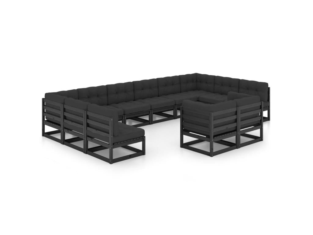 12-piece garden furniture set with cushions, Zensova Solid Pine Wood 13 OAVF79670