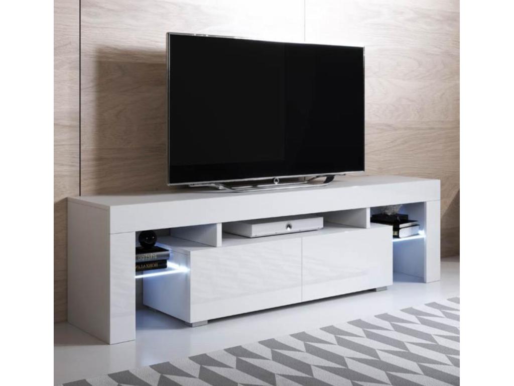TV stand for living room/dining room in white with LED lighting, 160x35x45cm, Unai VFMN82541