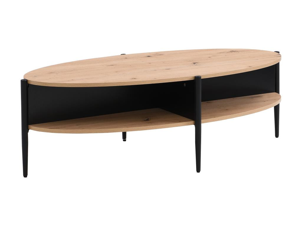 Oval coffee table with 4 niches in MDF and metal - Light natural and black - Lumenao OFMQ11862