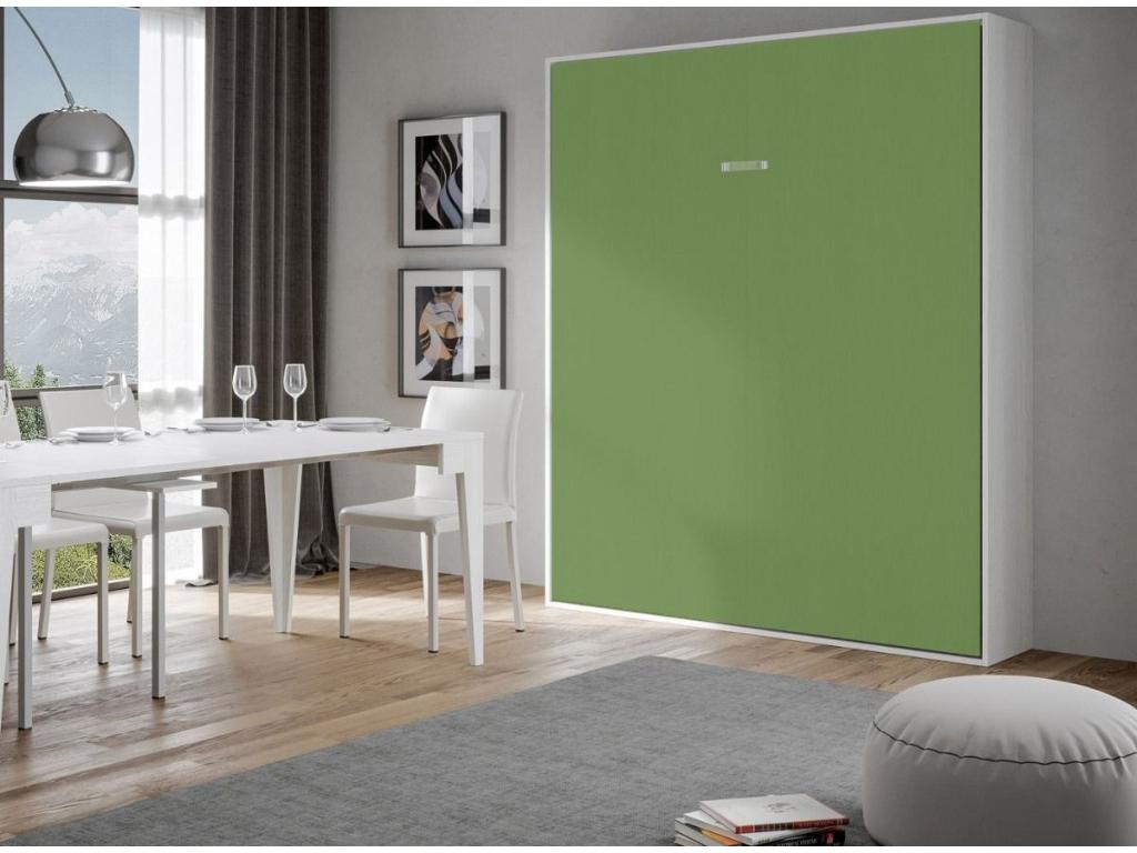 Lumenao 160x190 Vertical Wall Bed in White Ash with Green Door MNNF11369