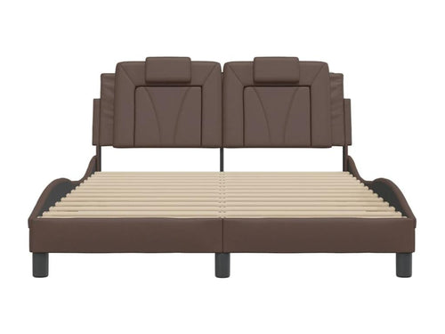 Bed frame with headboard, brown, 120x200 cm, faux leather, PKLT53308