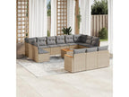 14-piece garden furniture set with cushions, beige woven resin KNRN79192