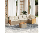 7-piece garden furniture set with cushions, beige woven resin GFMR13684