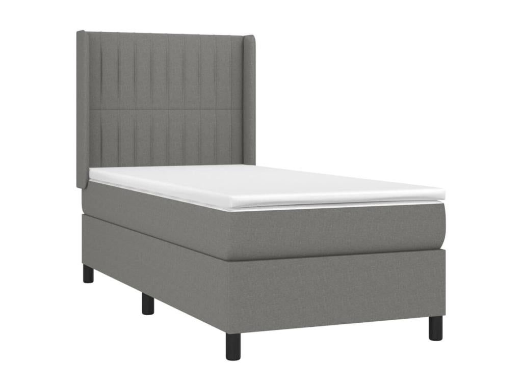 Upholstered bed base with mattress and LED lighting, Dark Grey, 90x200cm, Fabric CLBG59269