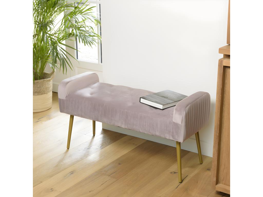 Zensova - Powder pink velvet bed bench with gold metal legs FJHC80350