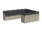 10-piece garden furniture set with cushions, light grey woven resin ZEQT85790