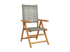 Garden reclining chairs, set of 8, grey rattan, solid wood, JRWS03784