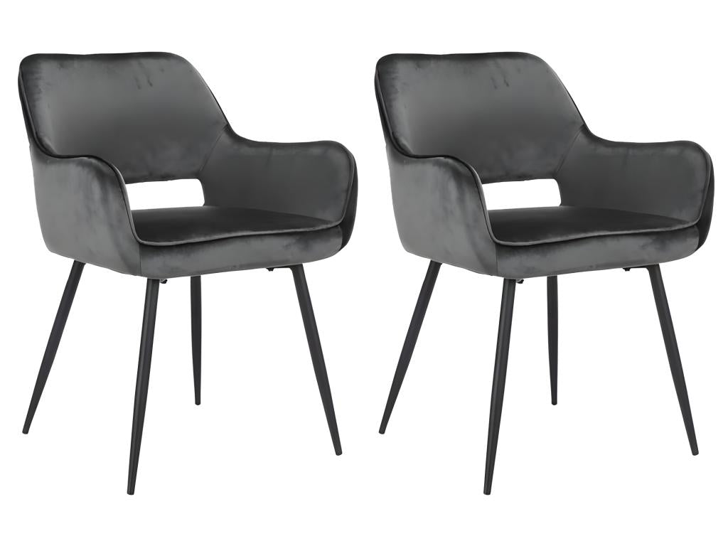 Set of 2 chairs in anthracite grey velvet with tufted backrest - Lumenao IAVE55365