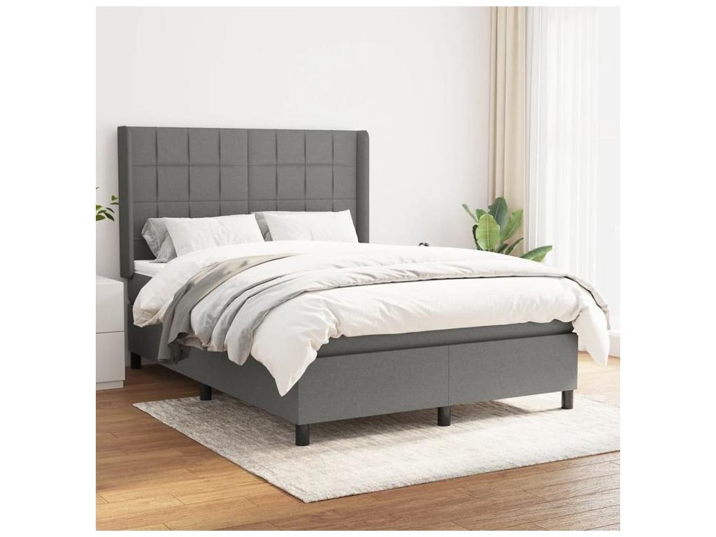Lumenao bed base with mattress, dark grey, 140x200 cm, fabric, BHEC71520