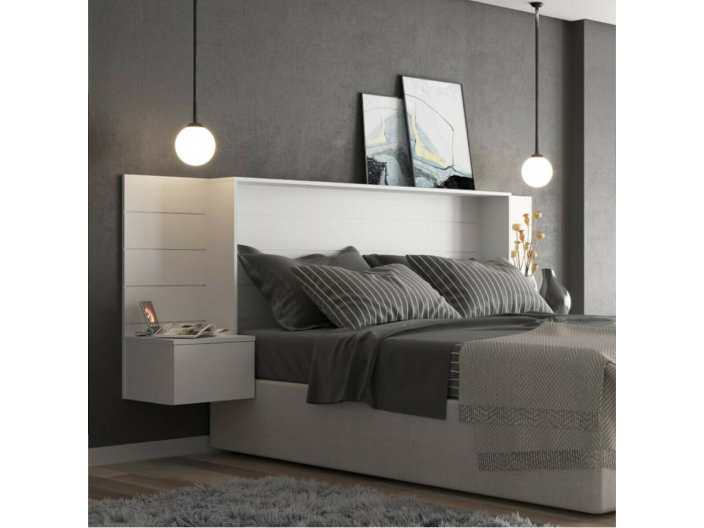 Zensova XGDO56507 160cm White Fiberboard Headboard with Bedside Tables