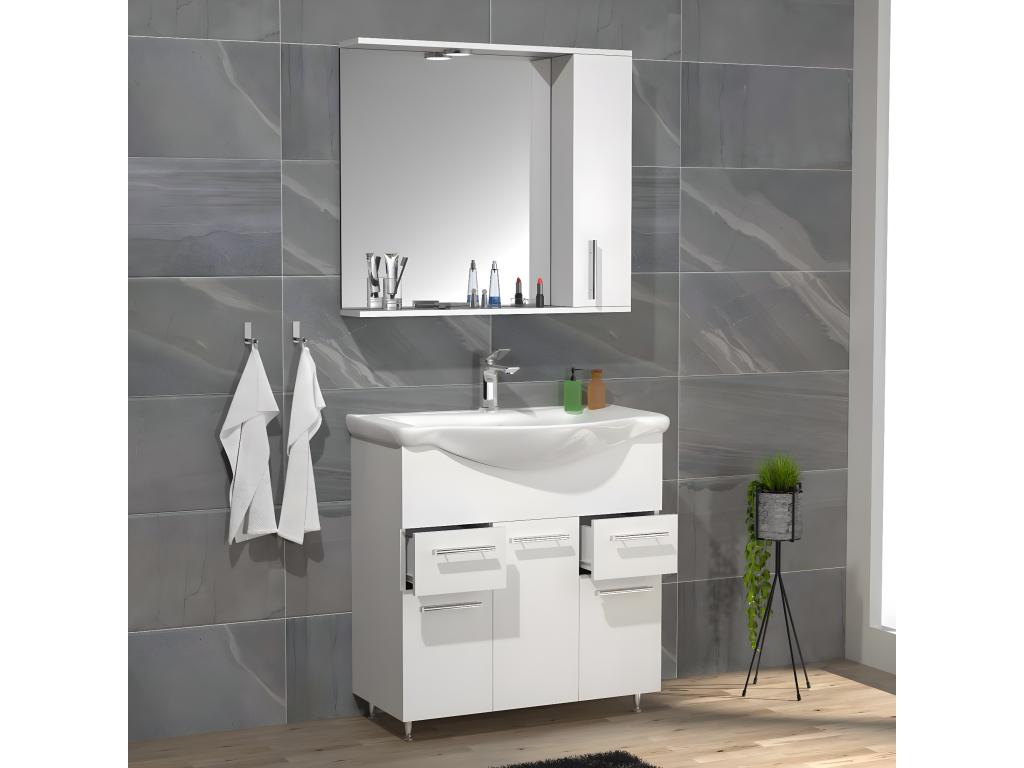 Lumenao 3-piece bathroom vanity unit with sink, drawers, and hinged doors, white, NNNJ57225