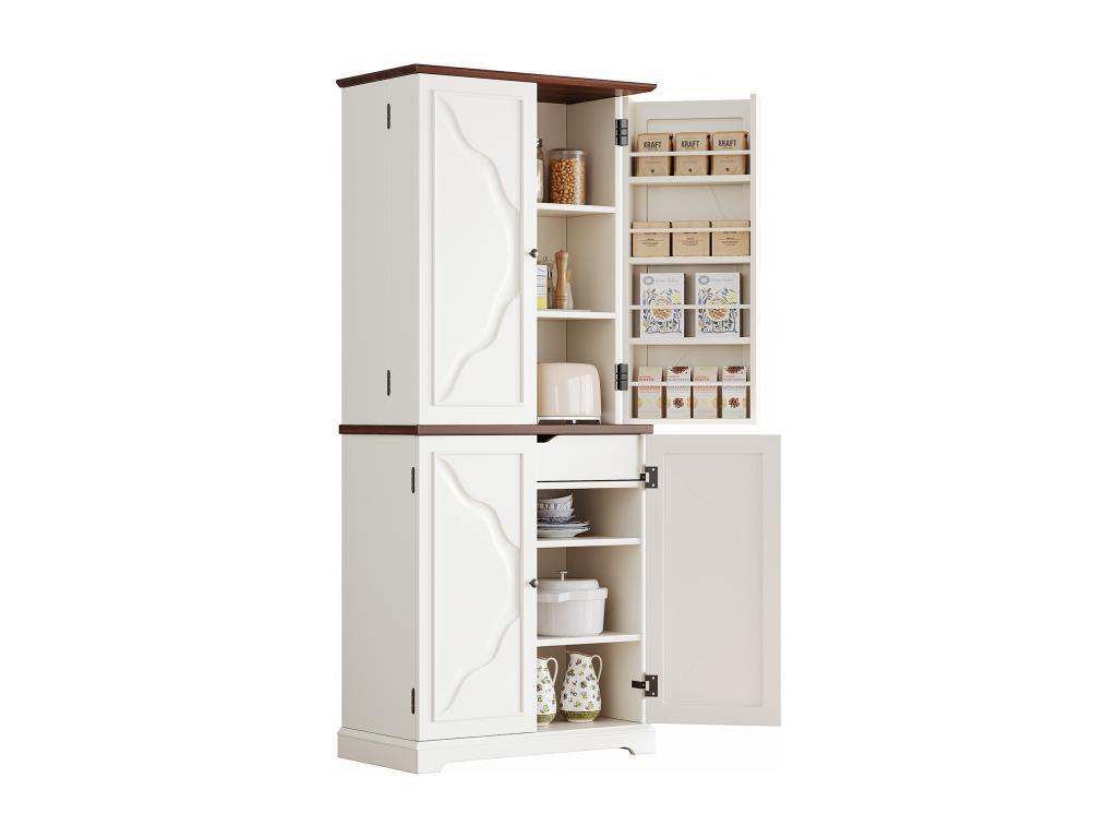 Kitchen Cabinet Buffet with 4 Doors, Drawer and Adjustable Shelves, Rustic White and Brown MDF, 80x40x183cm EXIN56617