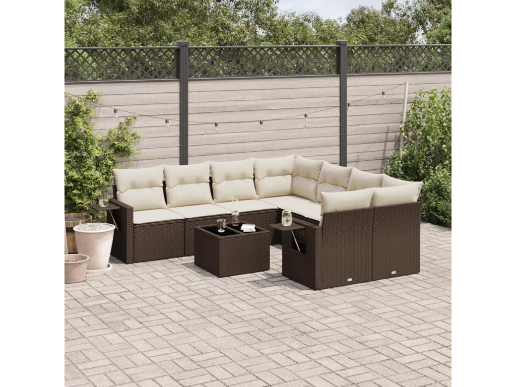 9-piece brown resin wicker garden furniture set with cushions DPMT44231