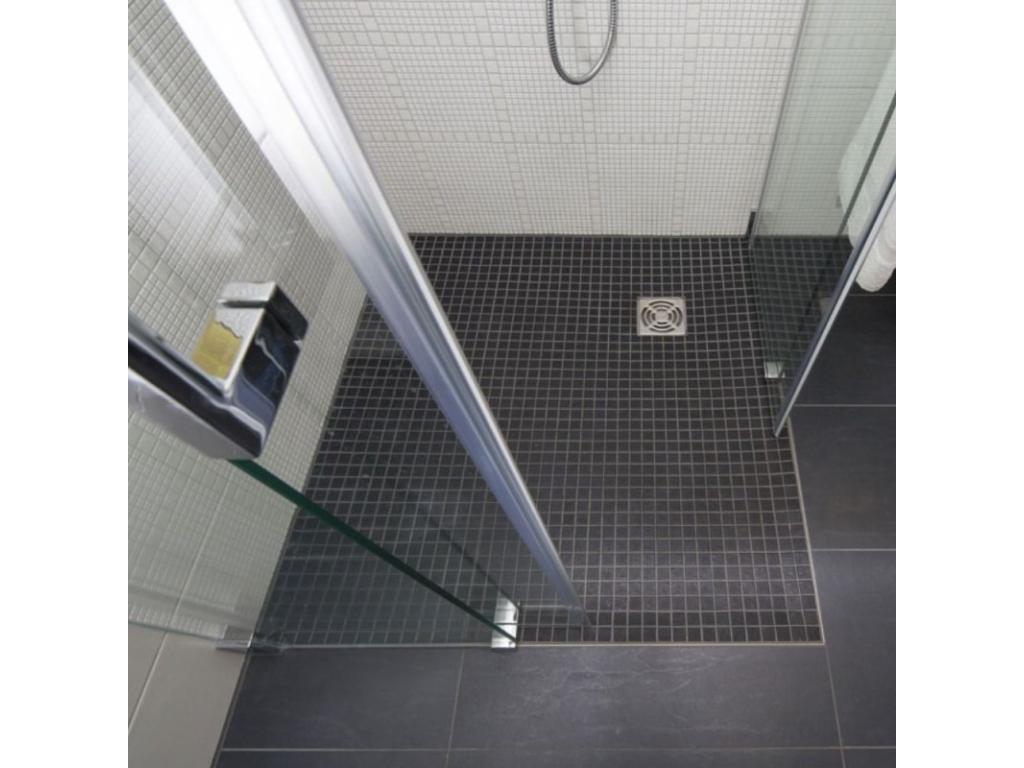 Zensova 100x100 square tileable shower tray with offset drain and horizontal Zensova waterproofing kit CFPL14871