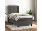 Upholstered bed base with mattress and LED lighting, Dark Grey, 100x200 cm, Velvet, IKYA16275