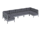 7-piece garden furniture set with cushions, Grey, Solid Pine Wood OCNJ76215