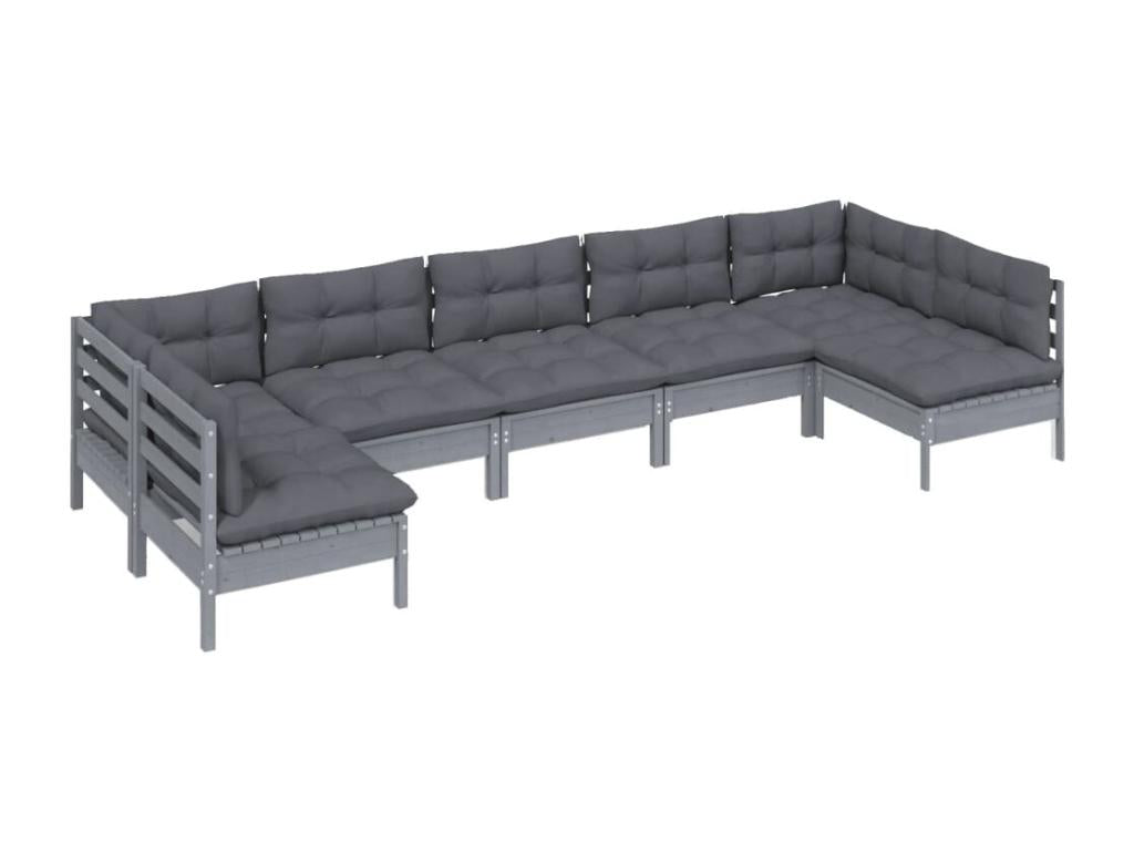 7-piece garden furniture set with cushions, Grey, Solid Pine Wood OCNJ76215