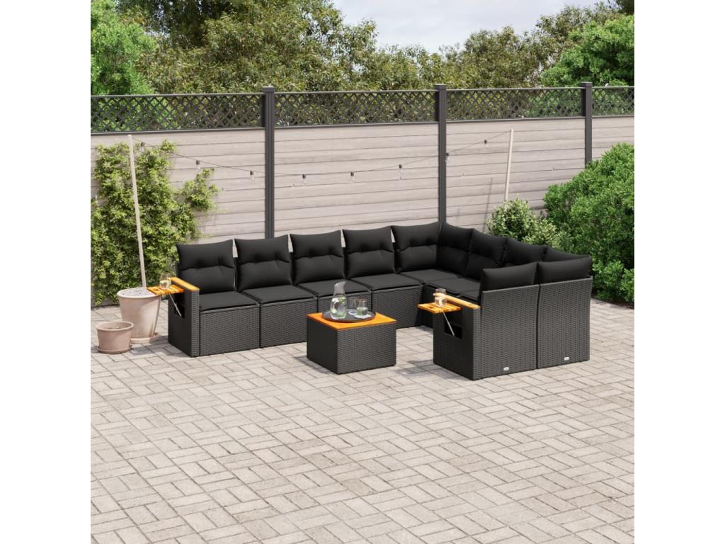 10-piece garden furniture set with cushions, Zensova woven resin HLGE33842