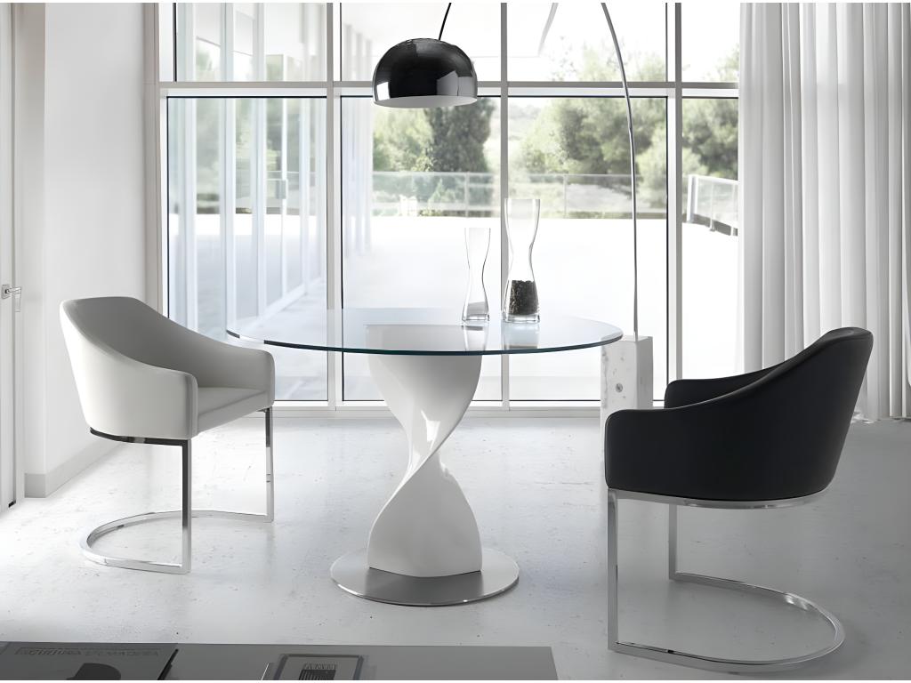 Round table with glass top and grey lacquered fiberglass base, Zensova - Dimensions: D 110 x H 76 cm FESZ94027