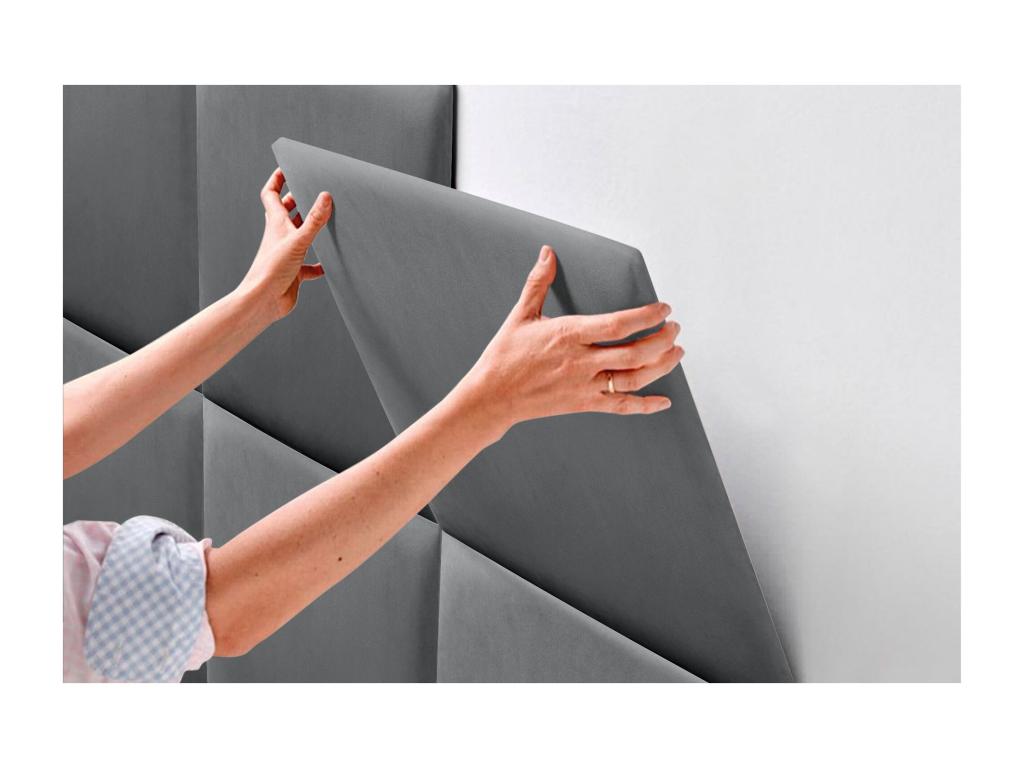 Zensova Upholstered Headboard in High-Quality Velvet, Zensova Interior, Composed of Interchangeable Self-Adhesive Panels for Bedroom, Ash Grey, 135 cm, MEPU83770