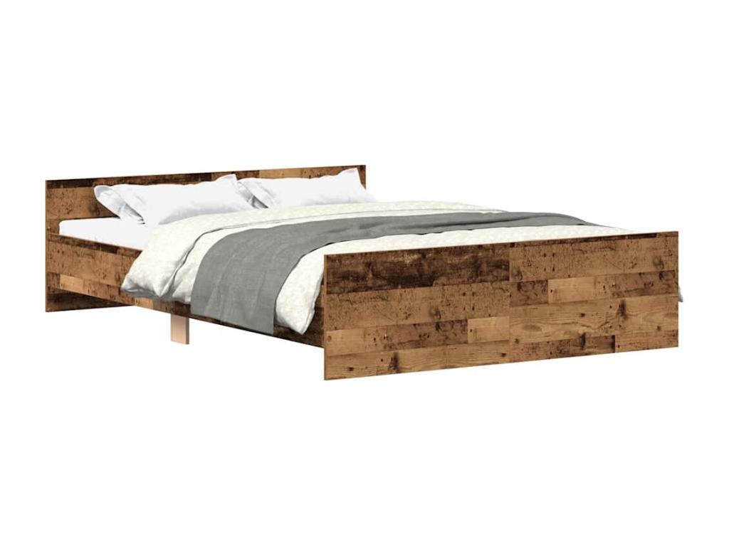Bed frame without mattress, aged wood, 150x200 cm, engineered wood, SJKP53431