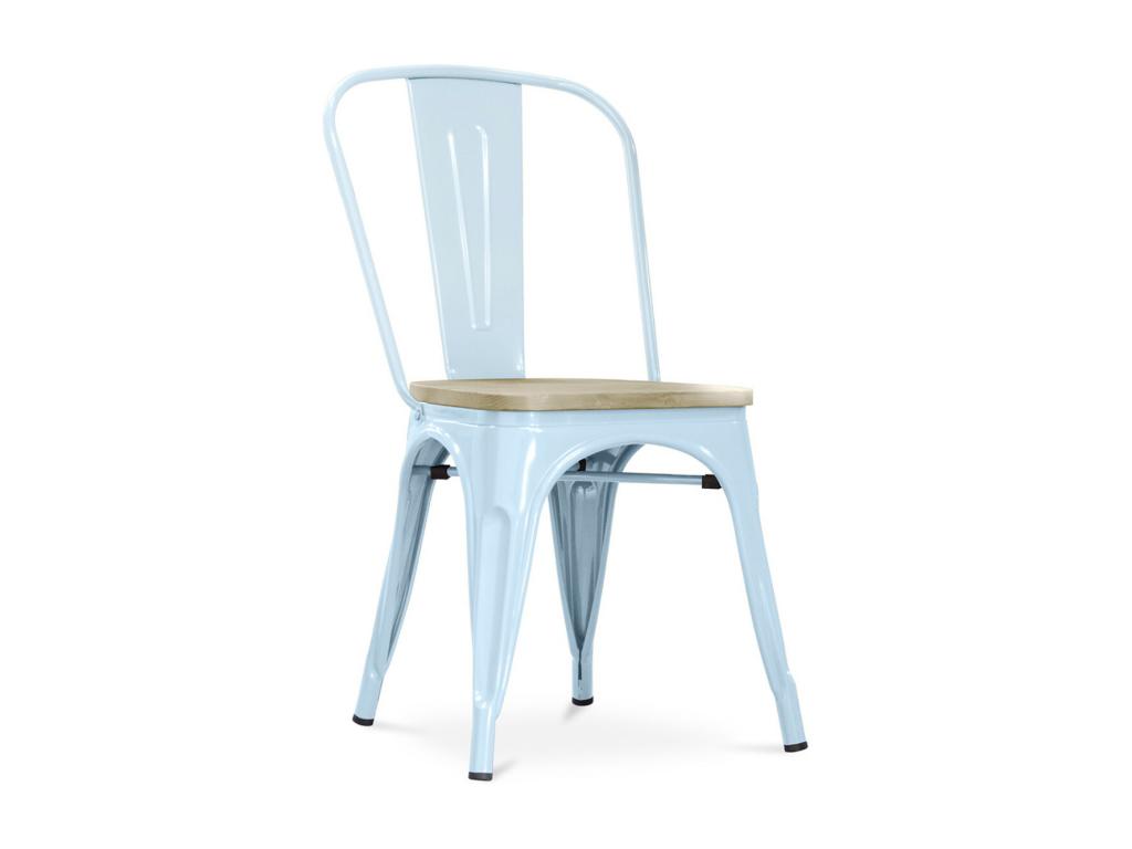 Lumenao industrial chair in polished steel with a natural solid wood seat - Light Grey color KHXC66821