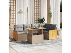 6-piece garden furniture set with cushions, beige woven resin ECUV50821
