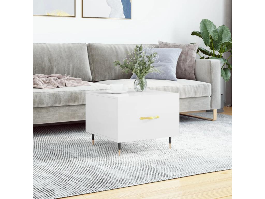 Glossy white coffee table 50x50x40 cm engineered wood TLCU82601