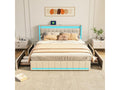 Upholstered bed, double bed 140x200cm, beige, with 4 drawers, LED and USB ports, MMVK38578