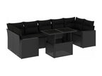 8-piece garden furniture set with cushions, black woven resin CGCZ48484