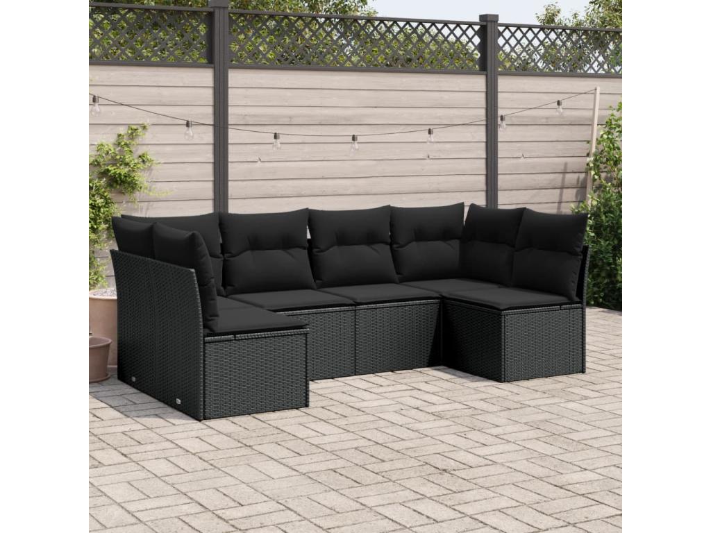 6-piece garden furniture set with cushions, black woven resin BAYC98740