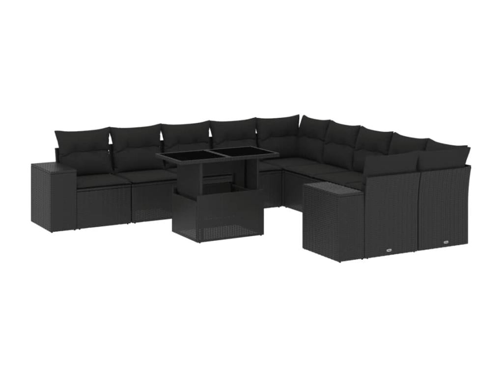 11-piece garden furniture set with cushions, black woven resin AZVX05822