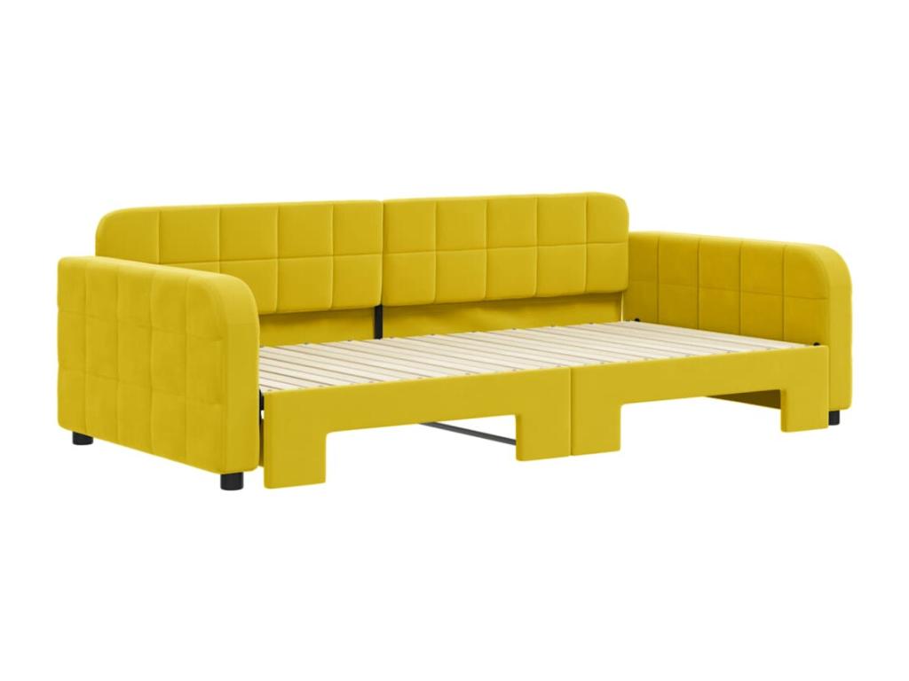 Daybed with pull-out bed, yellow, 100x200 cm, velvet, KIIE35964