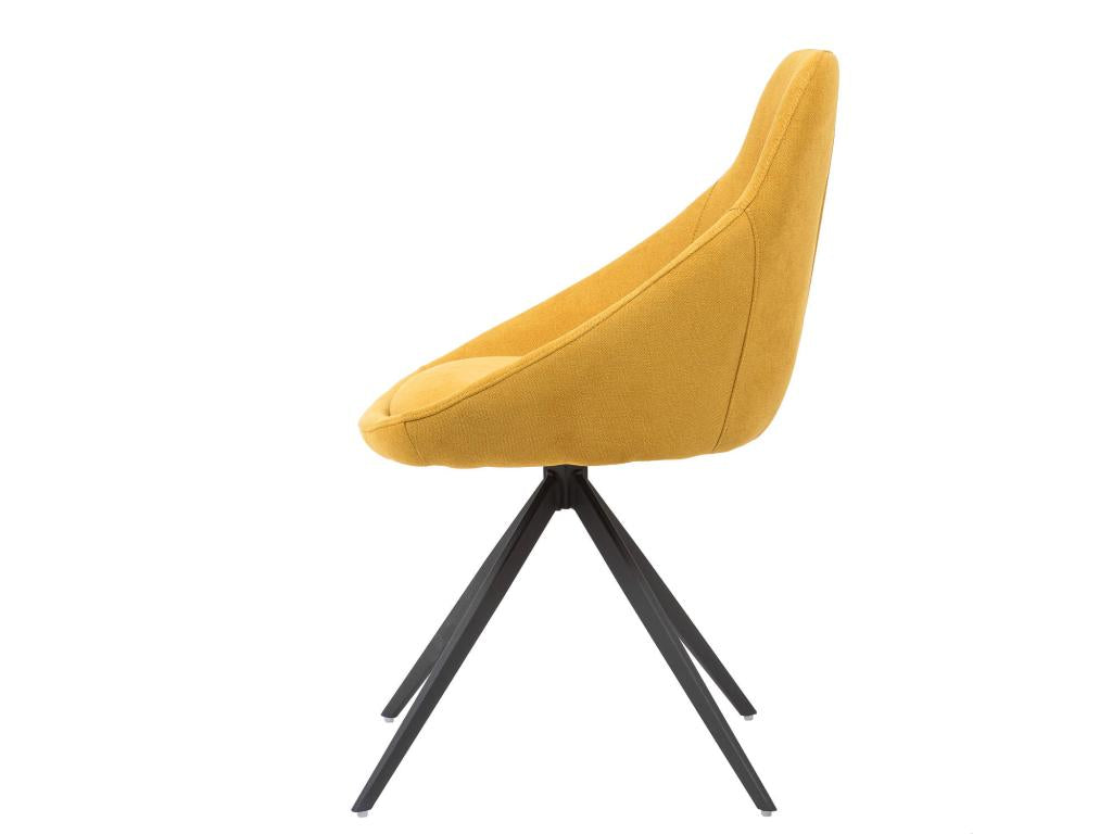 Lumenao KRTN52598 180° swivel chair with mustard yellow fabric armrests and black metal legs