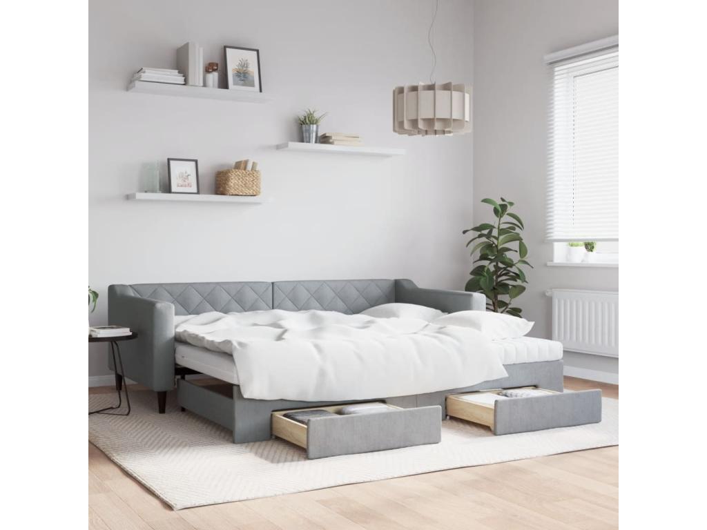 Daybed with pull-out bed and drawers, light grey, 90x200 cm, Zensova SLFX04055