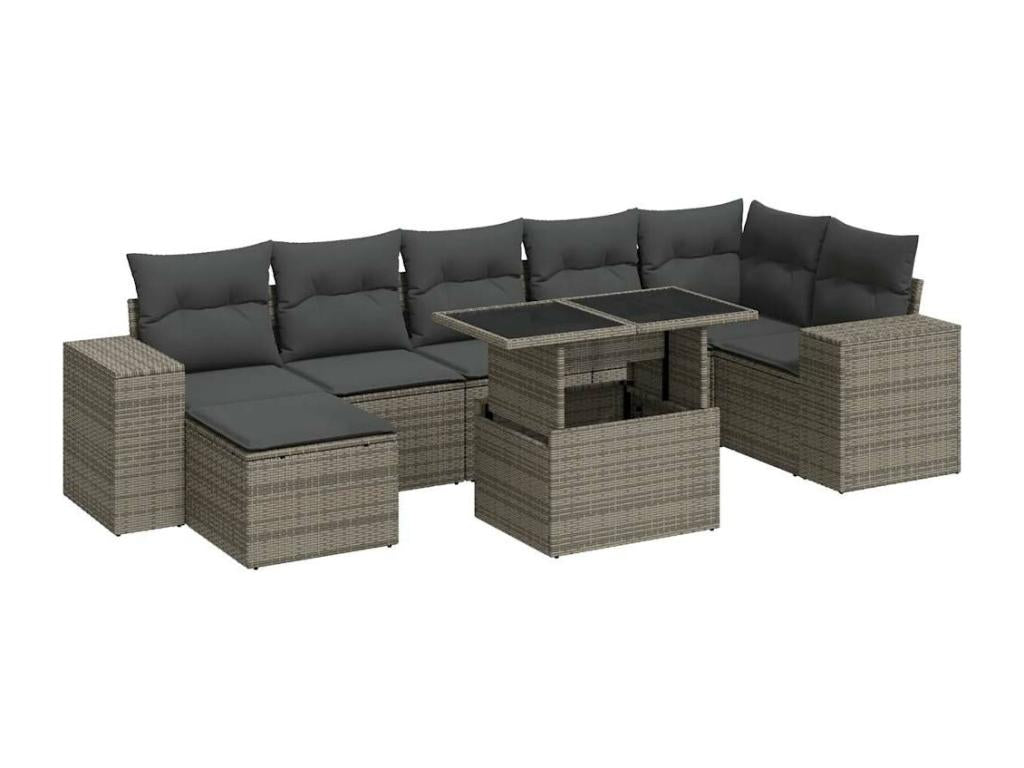 8-piece garden furniture set with grey resin wicker cushions CFAS72288