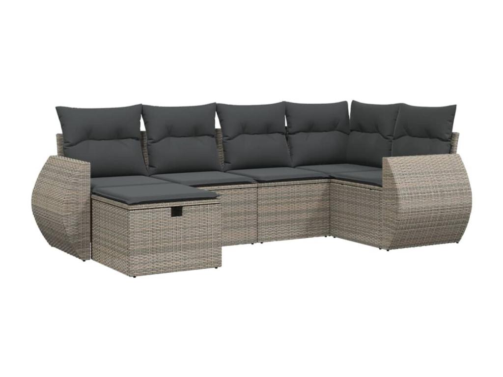 6-piece garden furniture set with grey resin wicker cushions TCZN47156