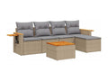 6-piece garden furniture set with cushions, beige woven resin KBVG15753
